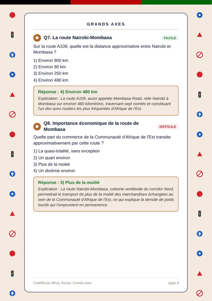 Extrait CodeRoute Africa — Kenya, Grands axes